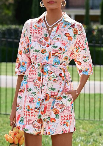 Prettygarden Womens Rompers for Summer 2025 شاطئ العطلات ملابس قصيرة الأكمام in Saudi Arabia