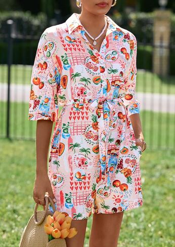 Prettygarden Womens Rompers for Summer 2025 شاطئ العطلات ملابس قصيرة الأكمام in Saudi Arabia