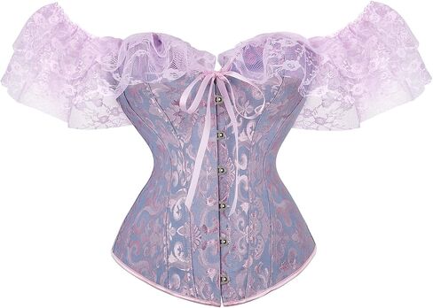 Chloefairy Sexy Women's Floral Lace Corset Off Shoulder Bustier Fishbone Overbust Corset Bodyshaper Lingerie Top in Kuwait