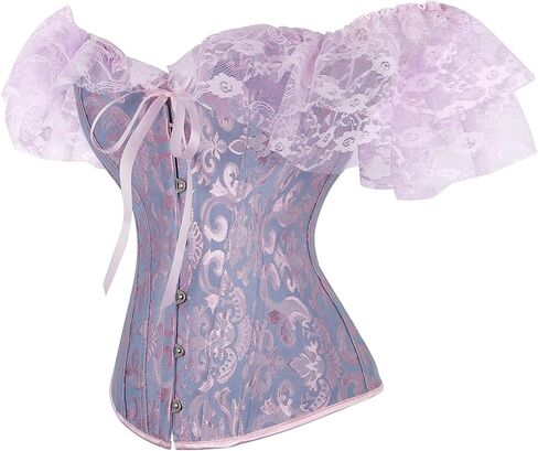 Chloefairy Sexy Women's Floral Lace Corset Off Shoulder Bustier Fishbone Overbust Corset Bodyshaper Lingerie Top in Kuwait