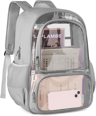 Clear Backpack, Fabric & PVC Transparent Backpack with Reinforced Strap for Women Men, Heavy Duty Transparent Bookbag for School, Large Capacity Clear bag for School, Travel, Security, Black in Kuwait