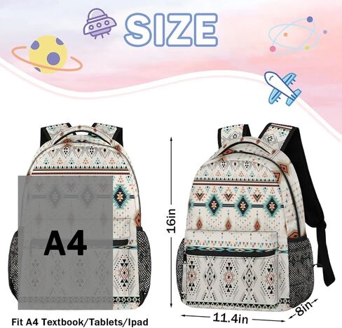 School Backpack for Boys Girls- Large Waterproof Travel Daypack Laptop Backpack Schoolbag with Adjustable Padded Straps(Aztec) in Saudi Arabia