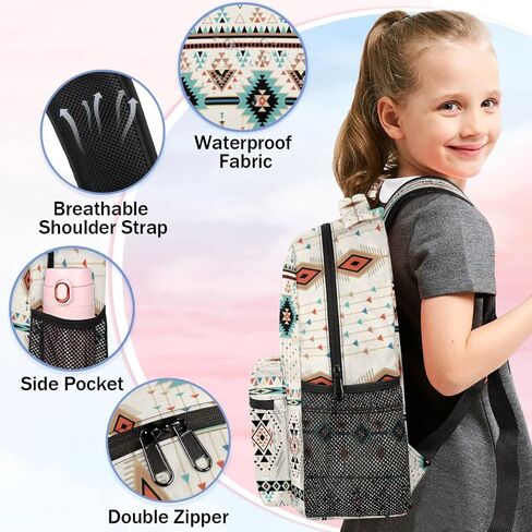 School Backpack for Boys Girls- Large Waterproof Travel Daypack Laptop Backpack Schoolbag with Adjustable Padded Straps(Aztec) in Saudi Arabia