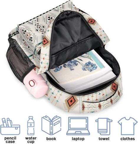 School Backpack for Boys Girls- Large Waterproof Travel Daypack Laptop Backpack Schoolbag with Adjustable Padded Straps(Aztec) in Saudi Arabia