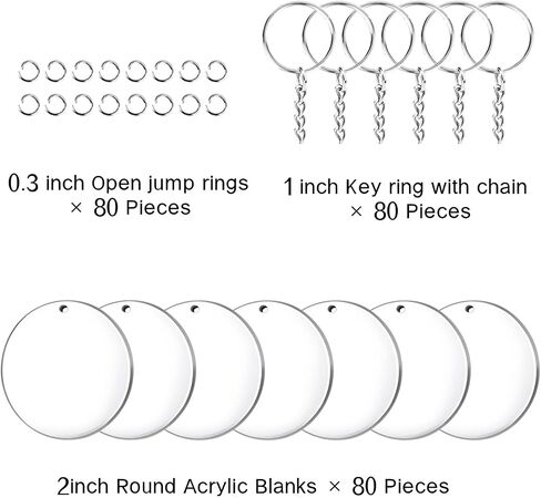 240Pcs Acrylic Keychain Blanks,Including 80pcs Black Acrylic Round Blank,80pcs Keychain Rings and 80pcs Jump Rings for DIY Keychain Projects and Crafts Tags in Saudi Arabia