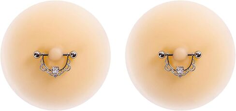 VASTLUCKY Nipple Covers with Piercing Resuable Adhesive Pierced Perks Prosthetic Nipples Breast Petals Fake Piercing Ring in Kuwait