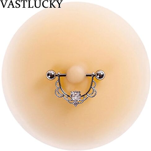 VASTLUCKY Nipple Covers with Piercing Resuable Adhesive Pierced Perks Prosthetic Nipples Breast Petals Fake Piercing Ring in Kuwait