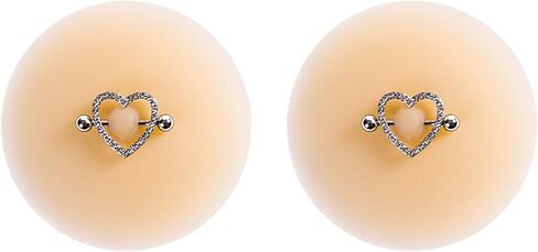 VASTLUCKY Nipple Covers with Piercing Resuable Adhesive Pierced Perks Prosthetic Nipples Breast Petals Fake Piercing Ring in Kuwait