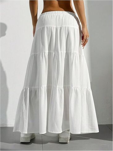 Women's Flowy Flared Ruffle Hem A Line Maxi Skirts Elastic Waist Elegant Tiered Layer Boho Long Skirts in Kuwait