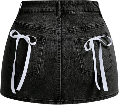 MakeMeChic Women's Denim Skirt High Waist Bow Pocket Bodycon Y2K Mini Jean Skirts in Kuwait