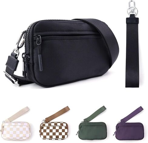 محفظة معصم مزدوجة Ibee للنساء RFID حظر محفظة Crossbody مع نافذة معرف معرف كبير المعصم نايلون in Kuwait