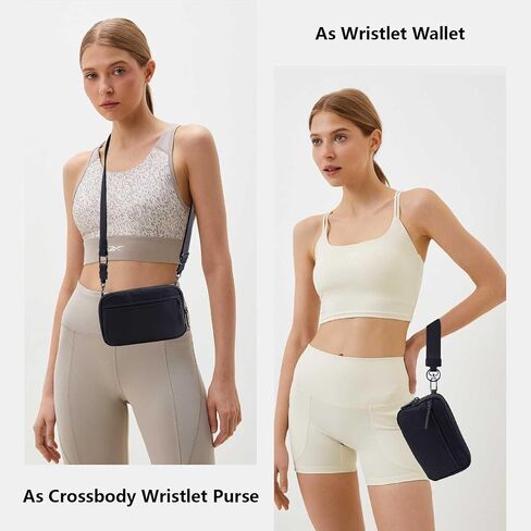 محفظة معصم مزدوجة Ibee للنساء RFID حظر محفظة Crossbody مع نافذة معرف معرف كبير المعصم نايلون in Kuwait