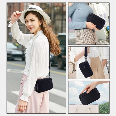 محفظة معصم مزدوجة Ibee للنساء RFID حظر محفظة Crossbody مع نافذة معرف معرف كبير المعصم نايلون in Kuwait