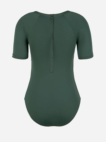 CUPSHE Women's One Piece Swimsuit UPF 50+ UV Protection Rash Guard Short Sleeve Twist Front Mock Neck Zippered Back in Saudi Arabia