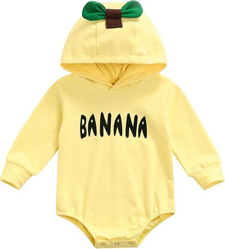 Toddler Baby Banana Outfit Infant Banana Costume Long Sleeve Yellow Fruit Romper Hooded Pullover Girl Boy Clothes in Saudi Arabia