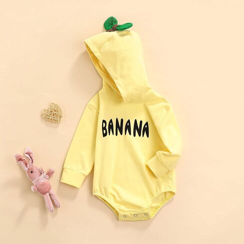 Toddler Baby Banana Outfit Infant Banana Costume Long Sleeve Yellow Fruit Romper Hooded Pullover Girl Boy Clothes in Saudi Arabia
