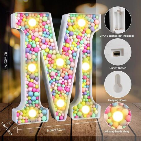 Light Up Letter M - Mosaic LED Marquee Letter Sign Macaron 3D Rainbow Table Centerpieces for Girls Night Light Birthday Pastel Sweet Theme Party Decoration in Saudi Arabia