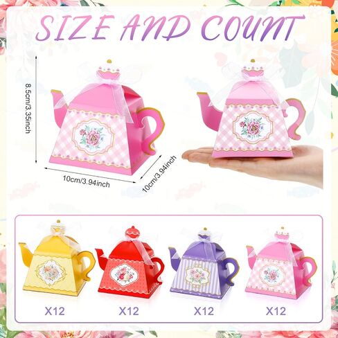 Qilery 72 Pcs Tea Party Favor Boxes Vintage Teapot Favor Boxes Floral Teapot Wedding Gift Candy Boxes Pot Shaped Tea Party Favor Boxes for Baby Shower Brunches Birthday Garden Wedding Decoration in Saudi Arabia