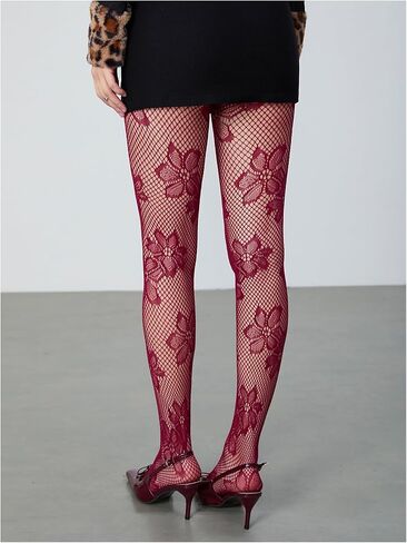 Milumia Women's Floral Patterned Lace See Through Pantyhose Stockings Hollow Tights in Saudi Arabia