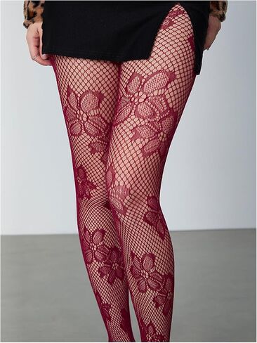 Milumia Women's Floral Patterned Lace See Through Pantyhose Stockings Hollow Tights in Saudi Arabia