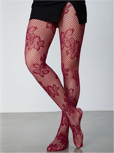 Milumia Women's Floral Patterned Lace See Through Pantyhose Stockings Hollow Tights in Saudi Arabia