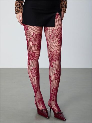 Milumia Women's Floral Patterned Lace See Through Pantyhose Stockings Hollow Tights in Saudi Arabia