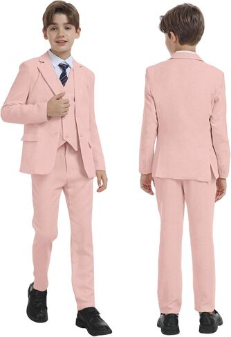 Boys Linen Suit for Kids Formal Tuxedo Suits 3 Piece Wedding Birthday Dress Clothes Slim Jacket Vest Pants Set in Kuwait