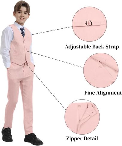 Boys Linen Suit for Kids Formal Tuxedo Suits 3 Piece Wedding Birthday Dress Clothes Slim Jacket Vest Pants Set in Kuwait