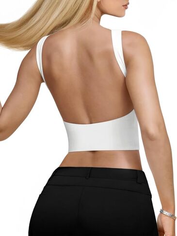 REORIA Women's Sexy Open Back High Neck Sleeveless Tank Top Y2k Trendy Backless Crop Tops in Saudi Arabia