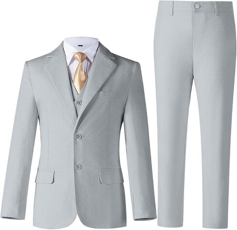 Boys Linen Suit for Kids Formal Tuxedo Suits 3 Piece Wedding Birthday Dress Clothes Slim Jacket Vest Pants Set in Kuwait