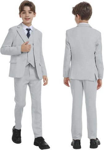 Boys Linen Suit for Kids Formal Tuxedo Suits 3 Piece Wedding Birthday Dress Clothes Slim Jacket Vest Pants Set in Kuwait