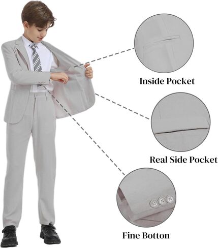 Boys Linen Suit for Kids Formal Tuxedo Suits 3 Piece Wedding Birthday Dress Clothes Slim Jacket Vest Pants Set in Kuwait