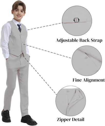 Boys Linen Suit for Kids Formal Tuxedo Suits 3 Piece Wedding Birthday Dress Clothes Slim Jacket Vest Pants Set in Kuwait