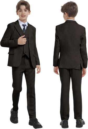 Boys Linen Suit for Kids Formal Tuxedo Suits 3 Piece Wedding Birthday Dress Clothes Slim Jacket Vest Pants Set in Kuwait