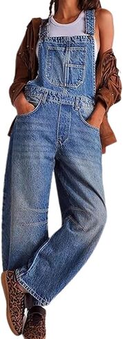 yoeasy Women's Denim Overall Barrel Wide Leg Bib Baggy Jeans Adjustable Strap Denim Romper Stretch Jumpsuit Y2K Pants in Kuwait