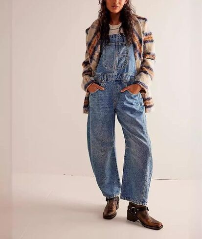 yoeasy Women's Denim Overall Barrel Wide Leg Bib Baggy Jeans Adjustable Strap Denim Romper Stretch Jumpsuit Y2K Pants in Kuwait
