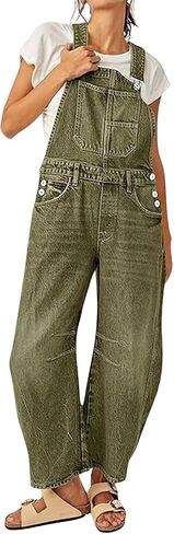 yoeasy Women's Denim Overall Barrel Wide Leg Bib Baggy Jeans Adjustable Strap Denim Romper Stretch Jumpsuit Y2K Pants in Kuwait