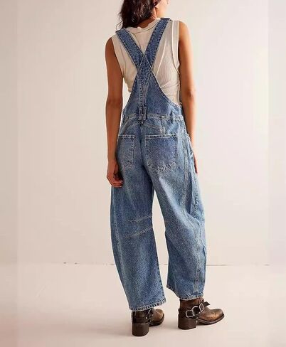 yoeasy Women's Denim Overall Barrel Wide Leg Bib Baggy Jeans Adjustable Strap Denim Romper Stretch Jumpsuit Y2K Pants in Kuwait