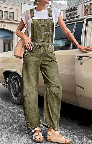 yoeasy Women's Denim Overall Barrel Wide Leg Bib Baggy Jeans Adjustable Strap Denim Romper Stretch Jumpsuit Y2K Pants in Kuwait