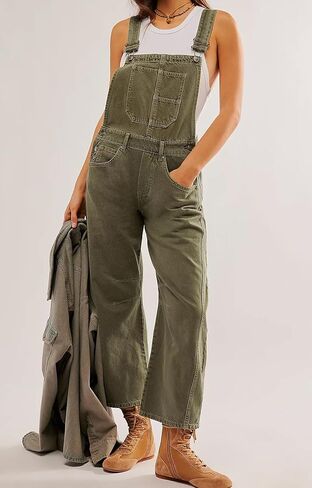 yoeasy Women's Denim Overall Barrel Wide Leg Bib Baggy Jeans Adjustable Strap Denim Romper Stretch Jumpsuit Y2K Pants in Kuwait