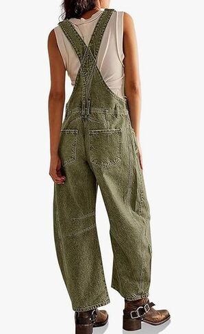yoeasy Women's Denim Overall Barrel Wide Leg Bib Baggy Jeans Adjustable Strap Denim Romper Stretch Jumpsuit Y2K Pants in Kuwait
