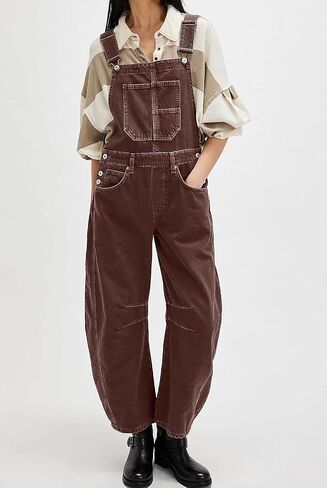 yoeasy Women's Denim Overall Barrel Wide Leg Bib Baggy Jeans Adjustable Strap Denim Romper Stretch Jumpsuit Y2K Pants in Kuwait