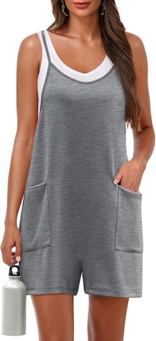 Lepunuo Womens Summer Casual Loose Rompers Athletic Sleeveless Stretchy Short Overalls Jumpsuits with Pockets in Saudi Arabia