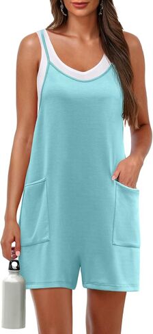 Lepunuo Womens Summer Casual Loose Rompers Athletic Sleeveless Stretchy Short Overalls Jumpsuits with Pockets in Saudi Arabia