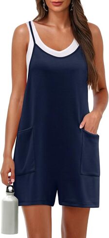 Lepunuo Womens Summer Casual Loose Rompers Athletic Sleeveless Stretchy Short Overalls Jumpsuits with Pockets in Saudi Arabia