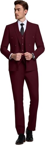 Mens Slim Fit Suit Formal 3 Piece Suit Set Double Breasted Suit Men Wedding Prom Tuxedo Blazer Jacket Vest Pants Set in Saudi Arabia