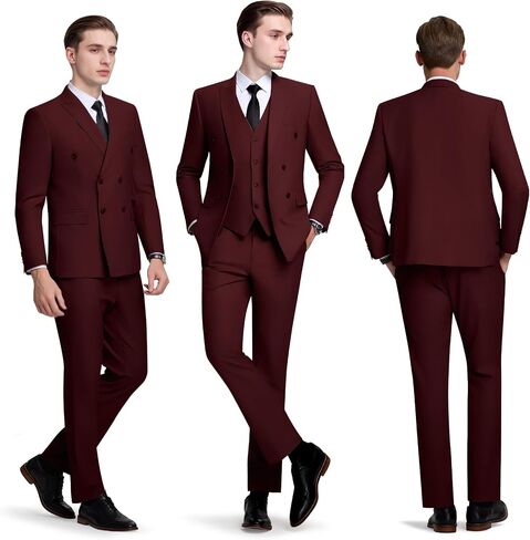 Mens Slim Fit Suit Formal 3 Piece Suit Set Double Breasted Suit Men Wedding Prom Tuxedo Blazer Jacket Vest Pants Set in Saudi Arabia