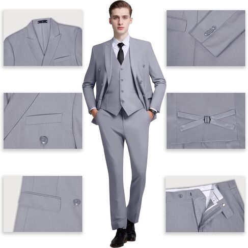 Mens Slim Fit Suit Formal 3 Piece Suit Set Double Breasted Suit Men Wedding Prom Tuxedo Blazer Jacket Vest Pants Set in Saudi Arabia