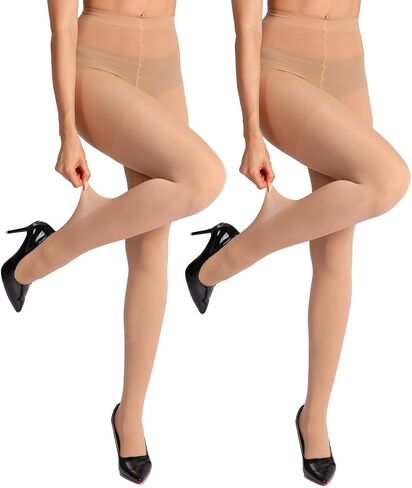2 Pairs Indestructible Tights for Women,Rip Resistant Pantyhose, 40D Semi Sheer T-Crotch High Waist Tights in Kuwait