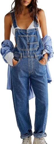 Owl's-Yard Women Long Jumpsuit Casual Bib Wide Leg Adjustable Strap Romper Pants 90s Retro Revolt Dungaree Overalls in Kuwait